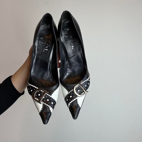 Dior Era Galliano Vintage Y2K Pointed Toe Black and With Leather Made in Italy - Picture 3 of 8